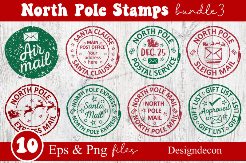 north pole rubber stamps bundle, post stamp designs set, santa stamp design collection, north pole stickers, christmas logo, reindeer express special delivery badge, shipping labels, Santa's mail, post stamp sticker