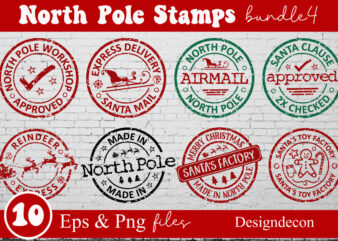 North pole rubber stamps bundle, post stamp designs set, santa stamp design collection, north pole stickers, christmas logo, reindeer express special delivery badge, shipping labels, santa's mail, post stamp sticker