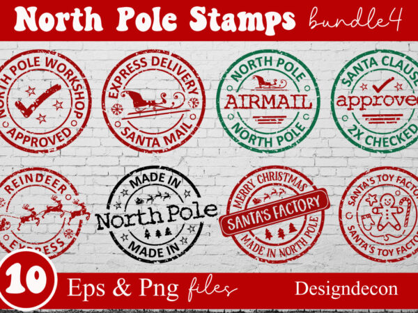 North pole rubber stamps bundle, post stamp designs set, santa stamp design collection, north pole stickers, christmas logo, reindeer express special delivery badge, shipping labels, santa’s mail, post stamp sticker