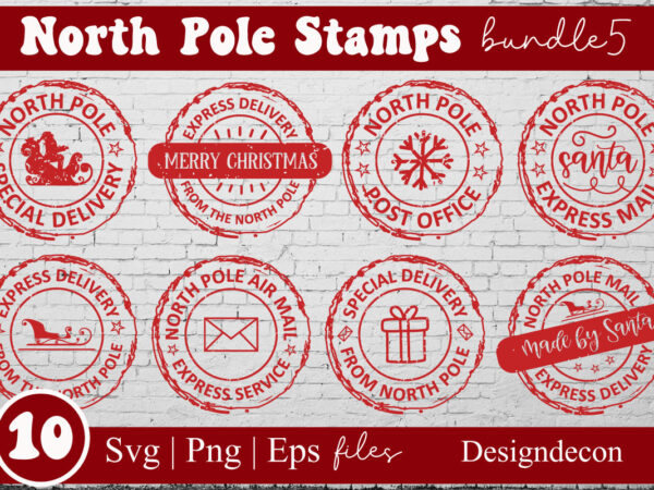 North pole rubber stamps bundle, post stamp designs set, santa stamp design collection, north pole stickers, christmas logo, reindeer express special delivery badge, shipping labels, santa’s mail, post stamp sticker