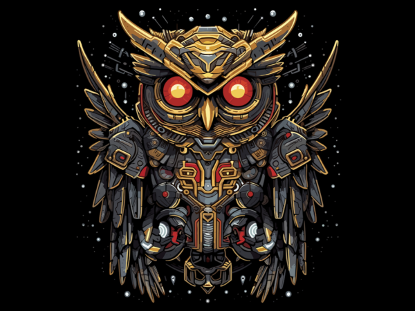 Owl mecha t shirt design graphic, owl mecha best seller tshirt design, owl mecha png file design