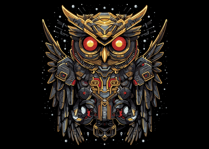 Owl mecha t shirt design graphic, Owl mecha best seller tshirt design, Owl mecha PNG file design