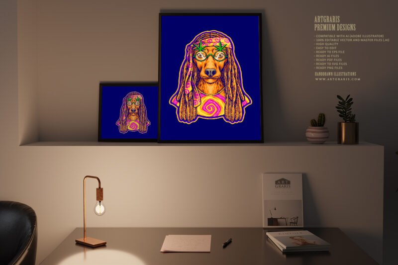 Dreadlock dog breeds fashion hippie lifestyle illustrations