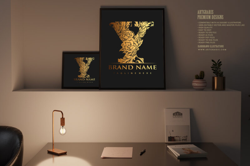 Classic engraving style monogram letter Y sophisticated illustration