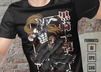 Premium Ichigo Kurosaki Bleach Anime Vector T-shirt Design Template #4