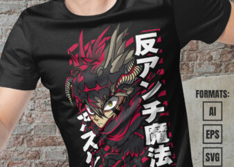 Premium Asta Black Clover Anime Vector T-shirt Design Template #5
