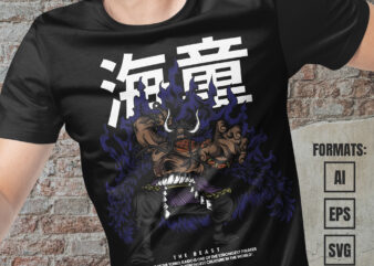 Premium Kaido One Piece Anime Vector T-shirt Design Template