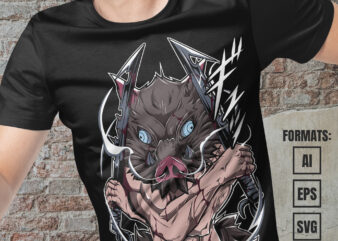 Premium Inosuke Demon Slayer Anime Vector T-shirt Design Template