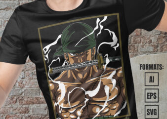 Premium Roronoa Zoro One Piece Vector T-shirt Design Template #8