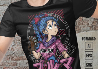 Premium Bulma Dragon Ball Anime Vector T-shirt Design Template