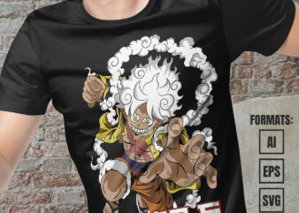 Premium Luffy Gear 5 One Piece Anime Vector T-shirt Design Template #11