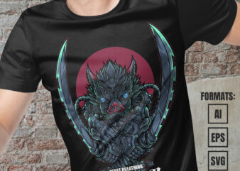 Premium Inosuke Demon Slayer Anime Vector T-shirt Design Template #2