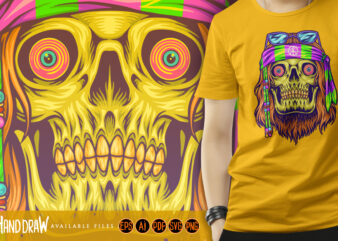 Psychedelic hippie skull bohemian flower power t shirt illustration