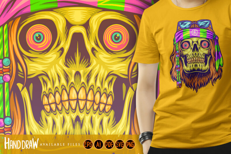 Psychedelic hippie skull bohemian flower power