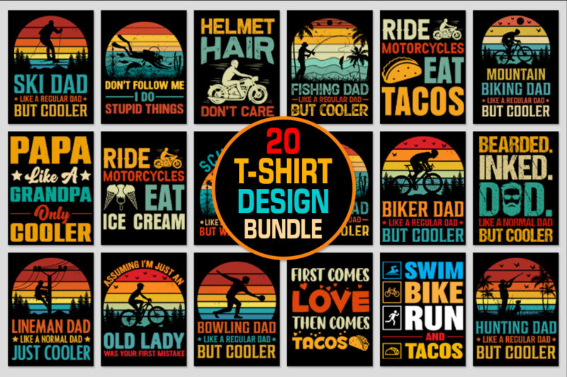 Retro Vintage Sunset T-Shirt Design Bundle