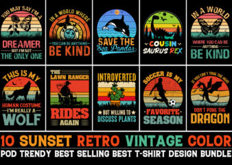 Retro Vintage Sunset T-Shirt Design Bundle