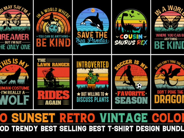 Retro vintage sunset t-shirt design bundle