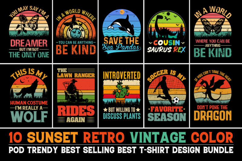 Retro Vintage Sunset T-Shirt Design Bundle