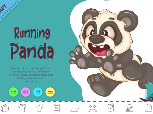 Running cartoon panda. animal art. t shirt design online