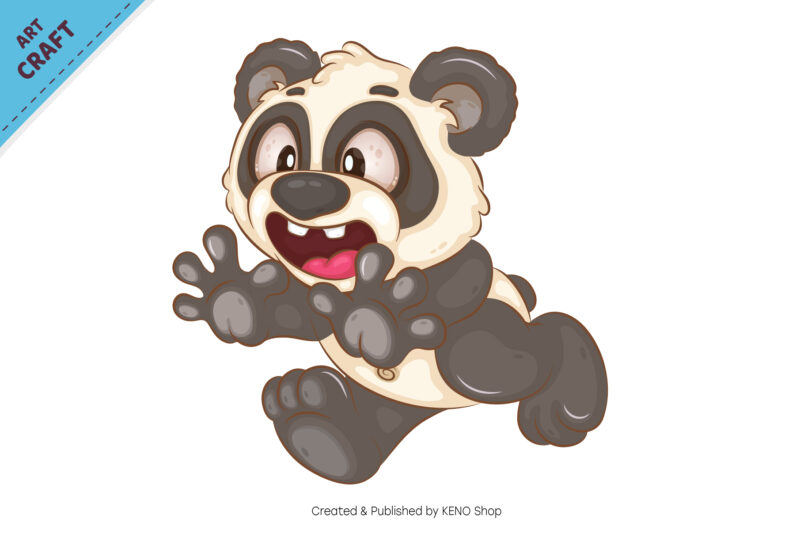 Running Cartoon Panda. Animal Art.