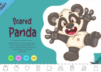 Scared Сartoon Panda. Clipart. t shirt template vector