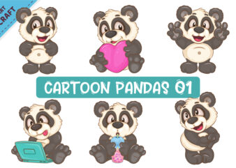 Set of Cartoon Pandas 01. Clipart. t shirt template vector