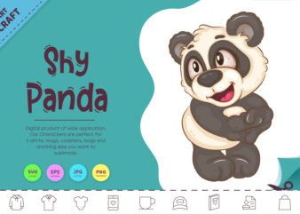 Shy Cartoon Panda. Clipart. t shirt template vector