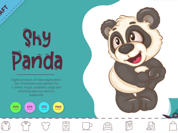 Shy cartoon panda. clipart. t shirt template vector
