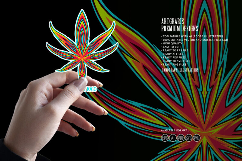 Tribal pinstripe ornament cannabis leaf artistry