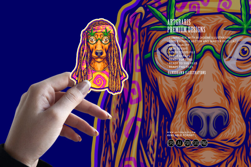Dreadlock dog breeds fashion hippie lifestyle illustrations