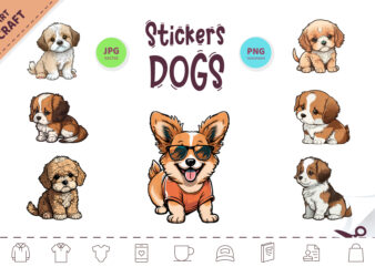 Stickers Cute Dogs. Clipart.