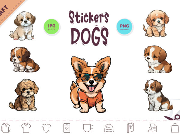 Stickers cute dogs. clipart. t shirt template vector