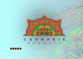 Stunning half mandala with cannabis sativa