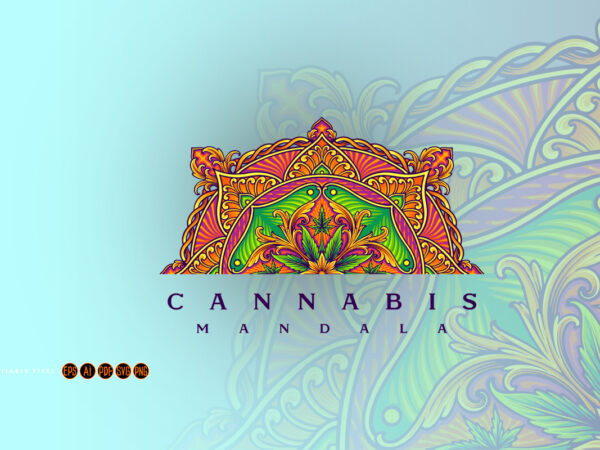 Stunning half mandala with cannabis sativa t shirt template vector