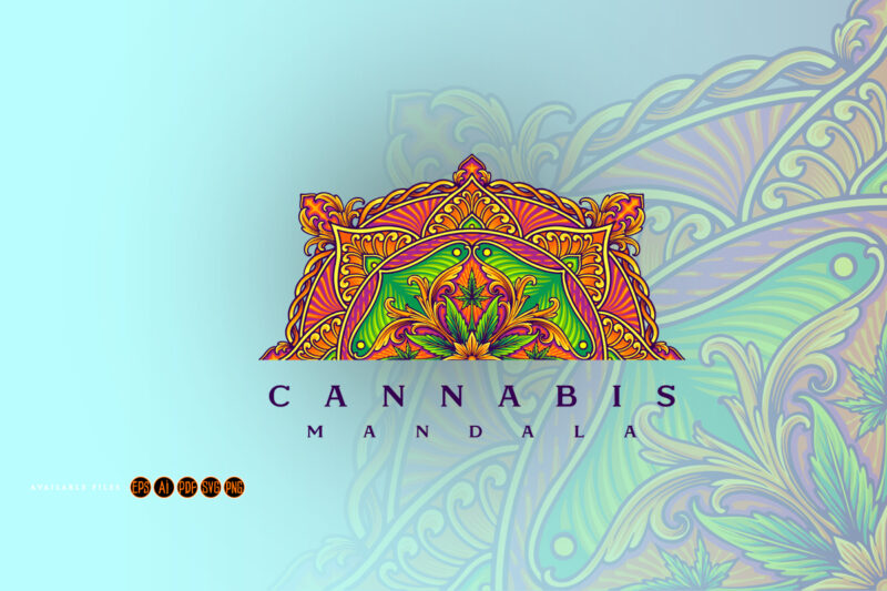 Stunning half mandala with cannabis sativa