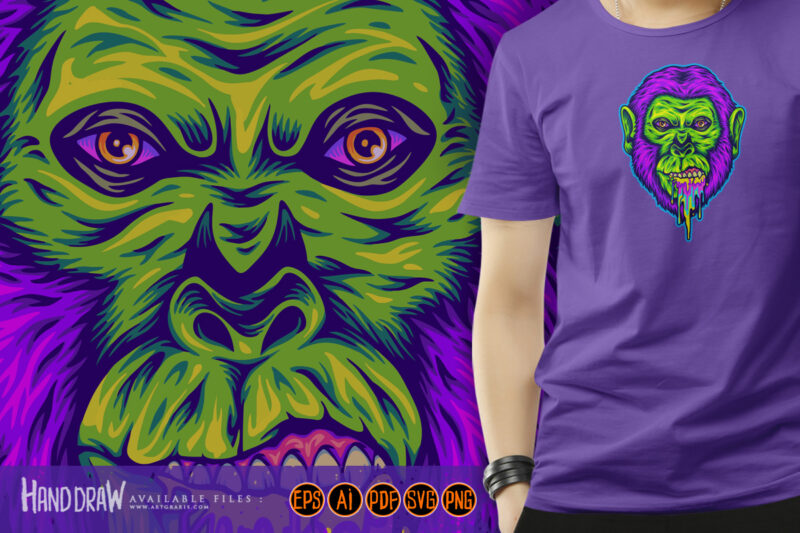 Trippy gorilla head rainbow puke logo illustrations