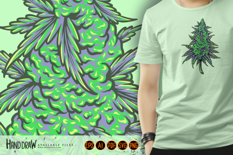 Cannabis sativa bud medicinal hemp plant illustrations