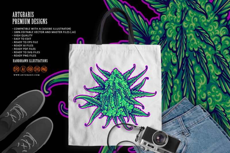 beautiful cannabis indica bud eye catching illustrations
