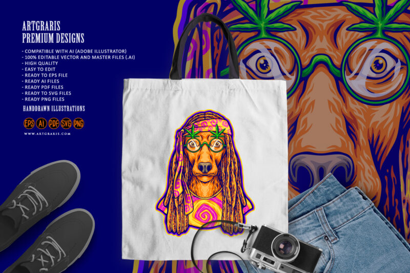 Dreadlock dog breeds fashion hippie lifestyle illustrations