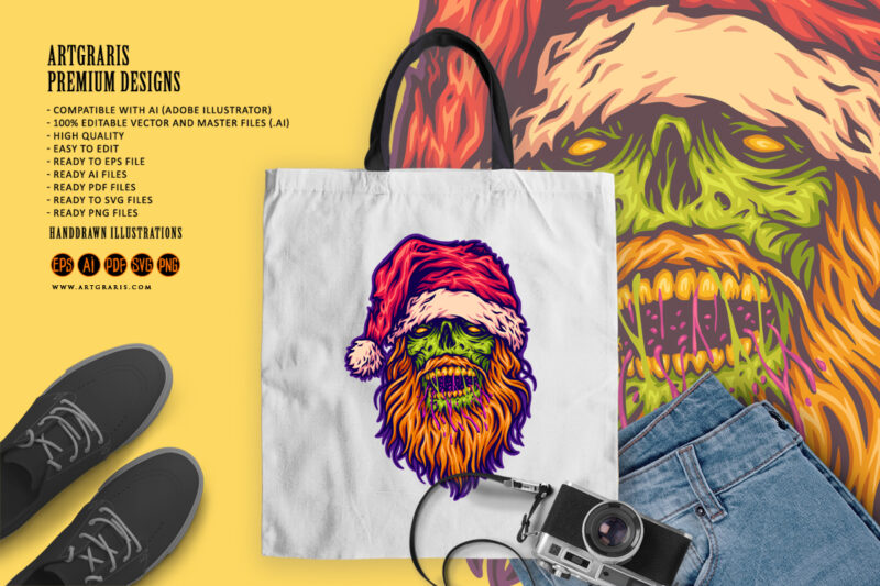 Zombie Santa with frightening appearance christmas nightmare illustration