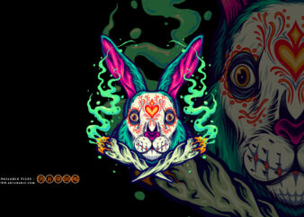 Unique bunny head sugar skull with cross weed joint illustration t shirt vector graphic