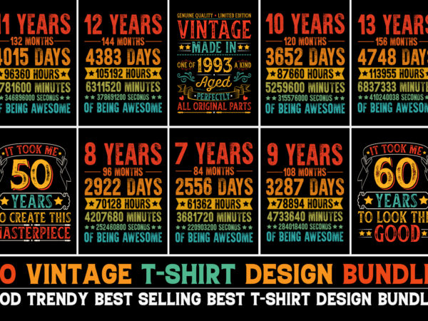 Vintage birthday t-shirt design bundle