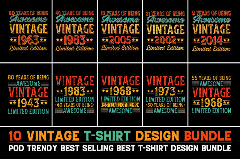 Vintage Birthday T-Shirt Design Bundle