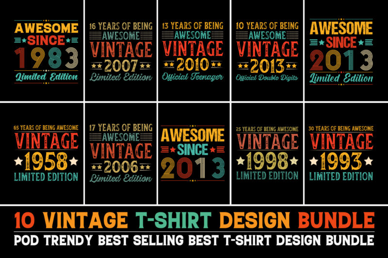 Vintage Birthday T-Shirt Design Bundle