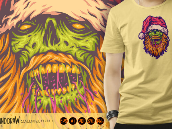 Zombie santa with frightening appearance christmas nightmare illustration t shirt graphic design