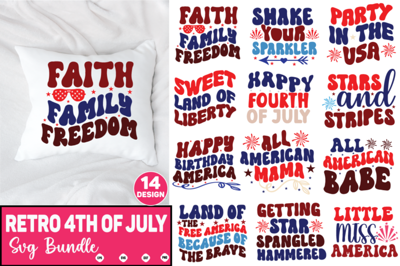 Retro 4th of July SVG Bundle 4th of july pattern, 4th of july cute, 4th of july trendy, 4th of july fun, 4th of july happy, 4th of july pretty,