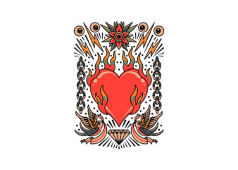 burning heart tattoo set
