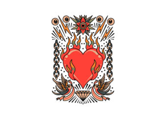 burning heart tattoo set