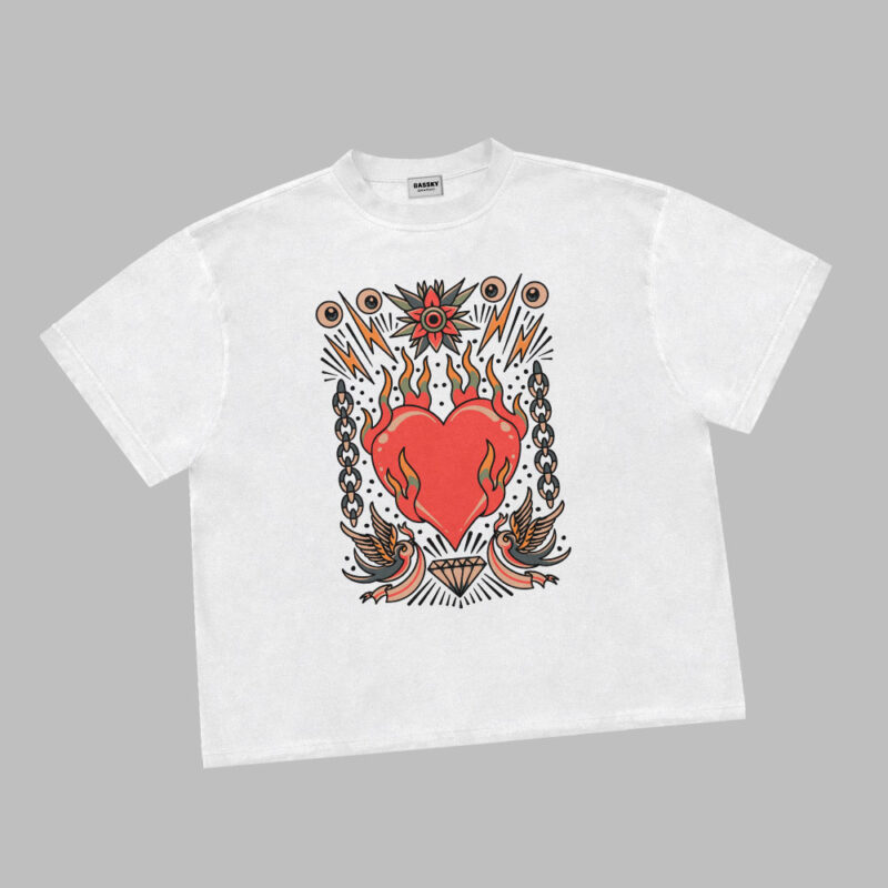 burning heart tattoo set