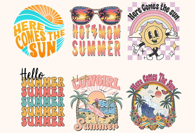 Retro Summer T-shirt Sublimation Design Bundle